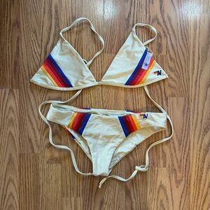 Aviator Nation Cream Bikini with Red Orange Yellow and Blue Stripes